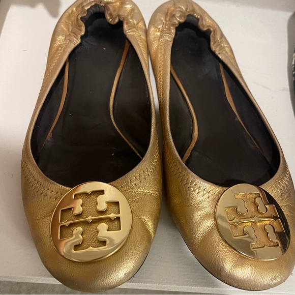 Gold Reva Tory Burch Flats - Picture 1 of 3